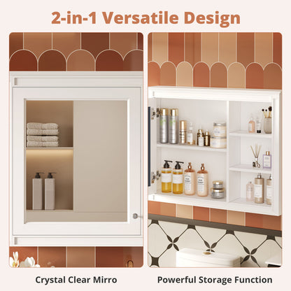 Wall Mounted Medicine Cabinet With Mirror, Adjustable Shelf - White