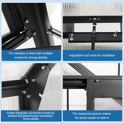 Polycarbonate house Raised Base And Anchor Aluminum Heavy Duty Walk-In houses For Outdoor Backyard In All Season