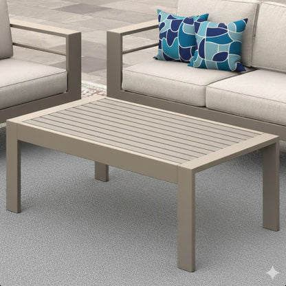 All-Weather Outdoor Coffee Table With Wood-Look Top