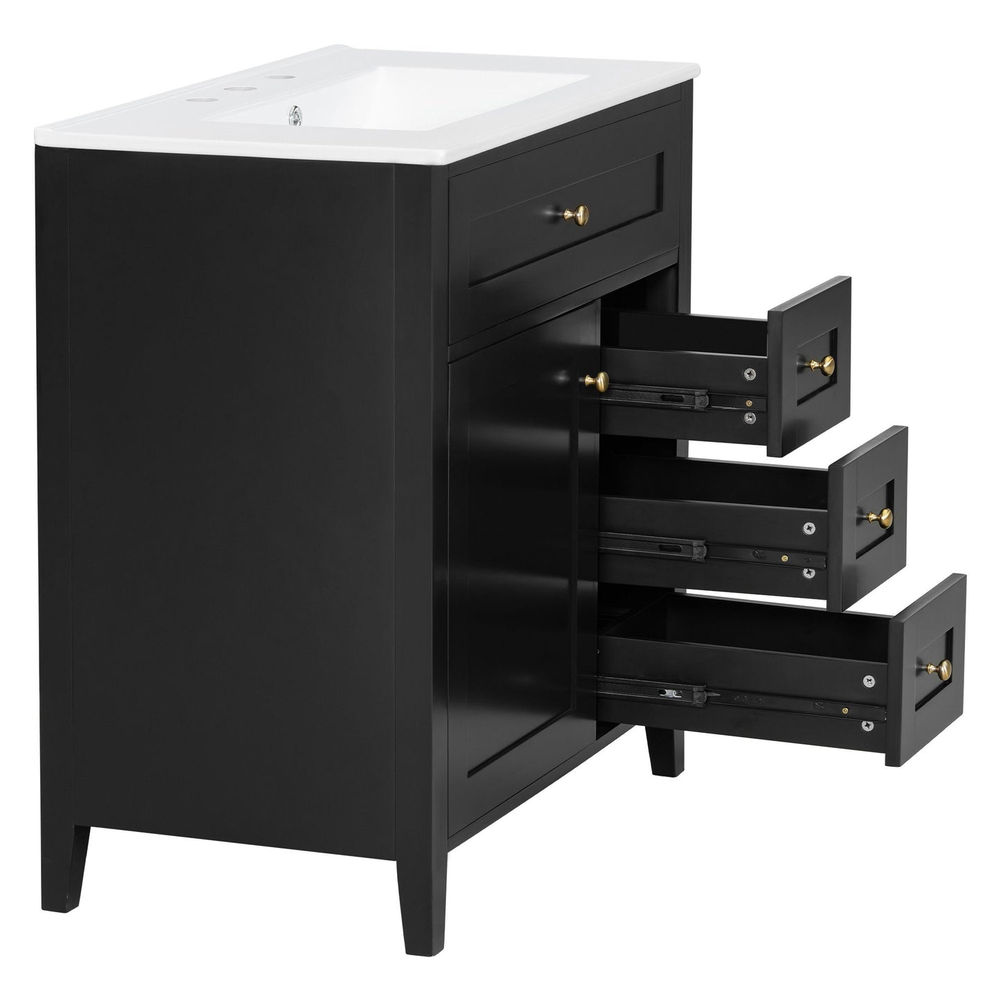 Bathroom Vanity With Sink, 3 Drawers And Adjustable Shelf