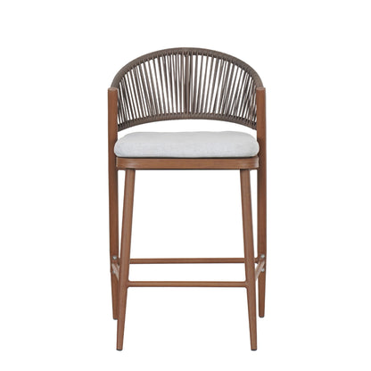 Outdoor 26" Counter Height Metal Frame Counter Stools With Scallop Shaped Backrest & Water Resistant Cushions