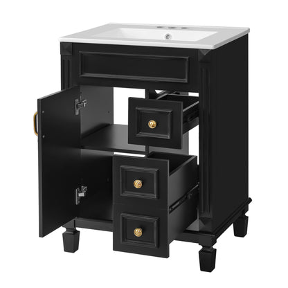 Bathroom Vanity With Sink, Compact Cabinet & 2 Drawers And Adjustable Shelf
