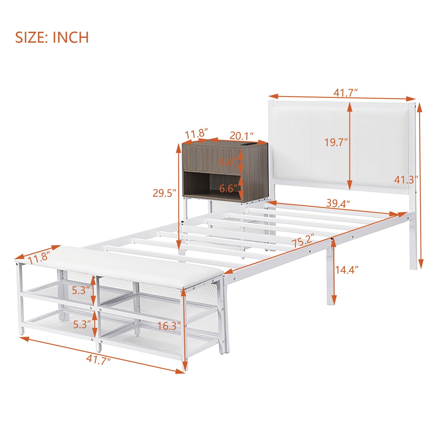 Platform Bed With 2 Tier Storage Shelves, Storage Cabinet