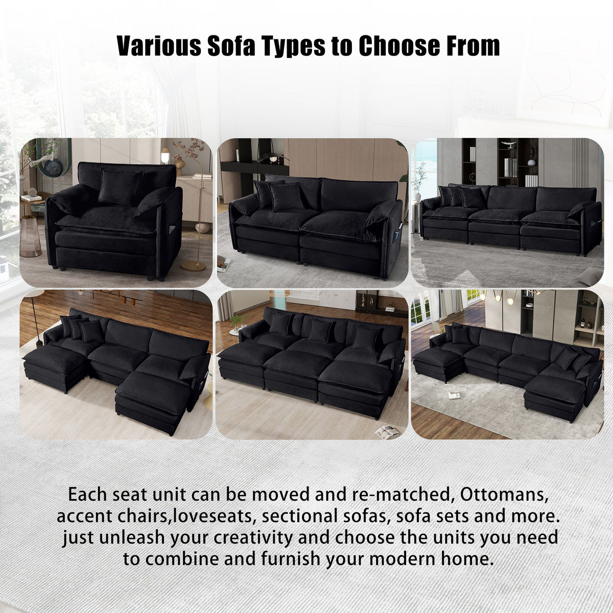 Modern Oversized Loveseat Sofa With Deep Seat And Diy Combination