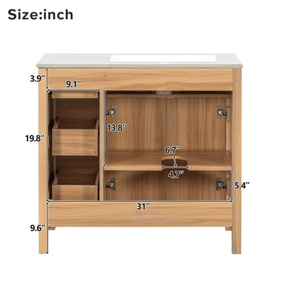 Bathroom Vanity, 2 Soft Close Doors, 3 Soft Close Drawers, Adjustable Shelf - Wood