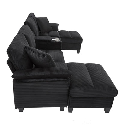 Modern U-Shaped Sectional Sofa With Storage Ottomans
