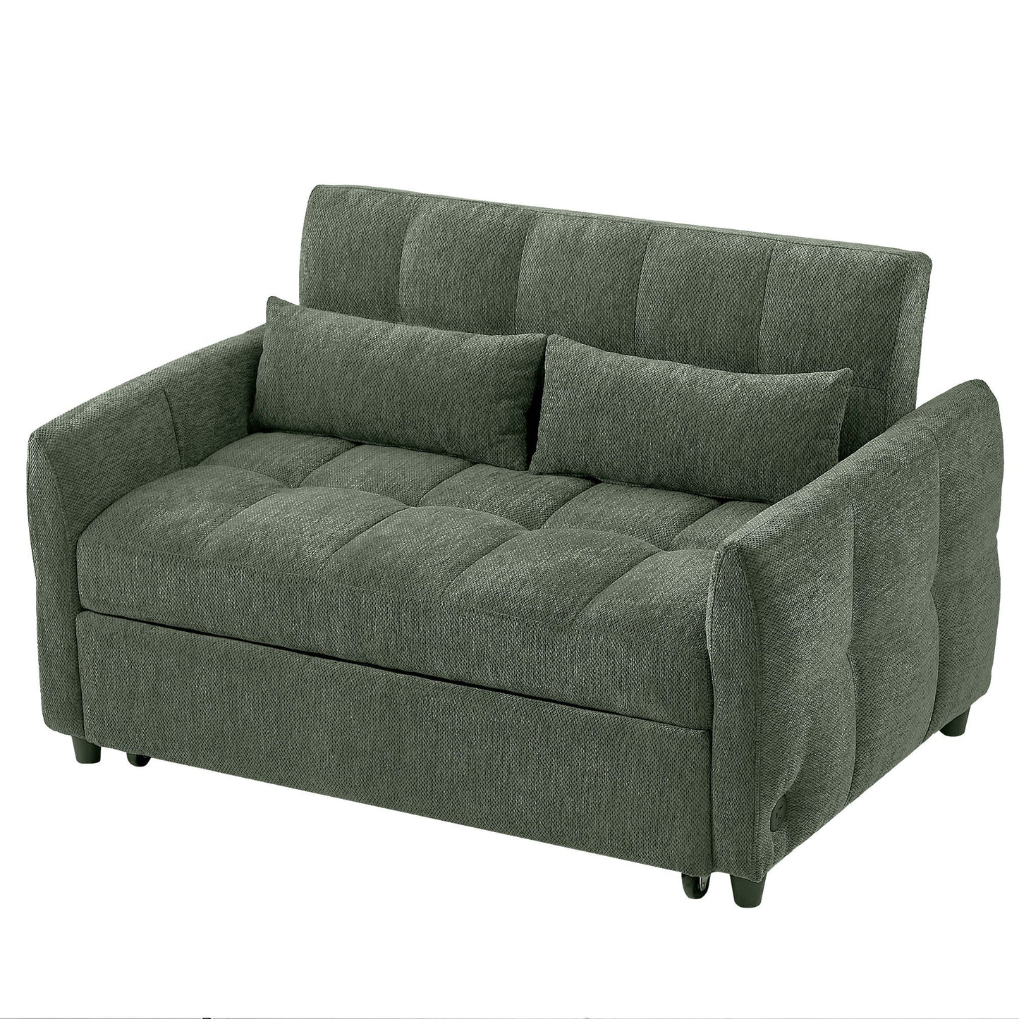 Loveseat Sofa Pull-Out Bed With Adjustable Backrest, 3 USB Ports And 2 Lumbar Pillows For Living Room