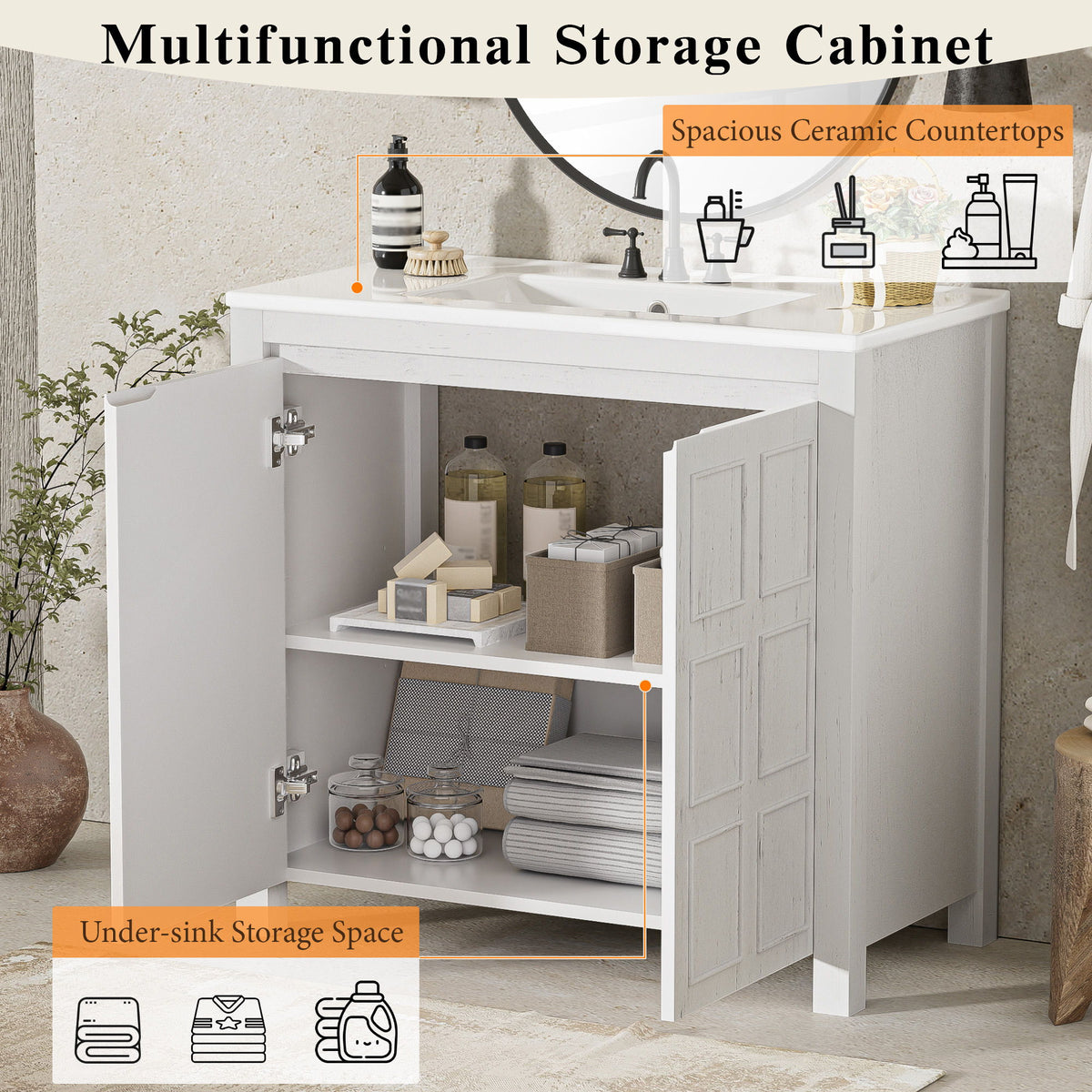 Bathroom Vanity Organizer With Sink, Combo Cabinet Set, Bathroom Storage Cabinet