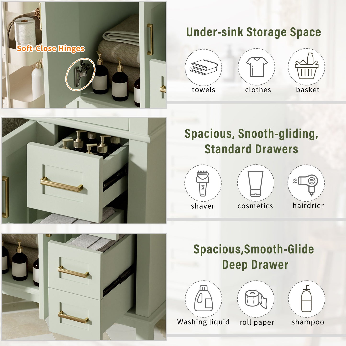 Modern Bathroom Vanity With Ceramic Sink, Soft Close Storage Cabinet