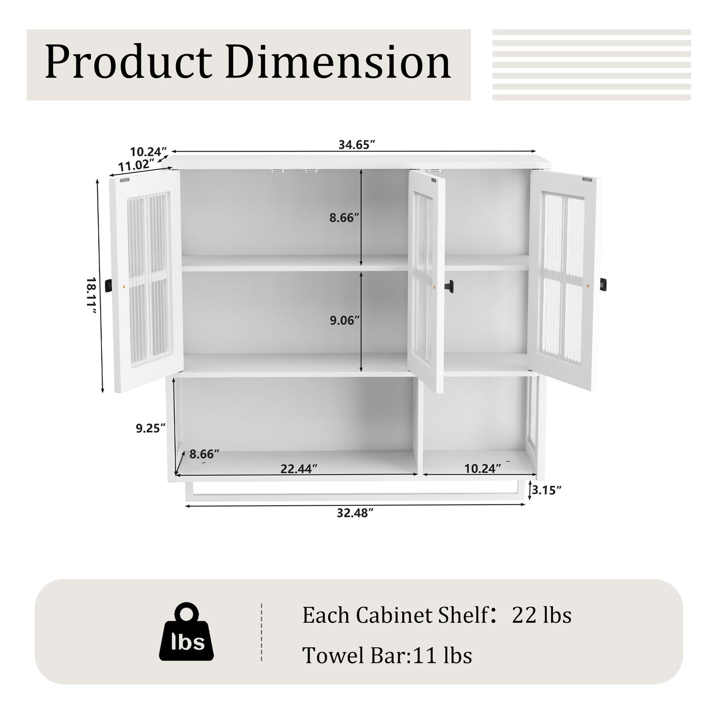 3 Door Wall Cabinet With Glass Door And Towel Bar