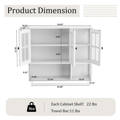 3 Door Wall Cabinet With Glass Door And Towel Bar