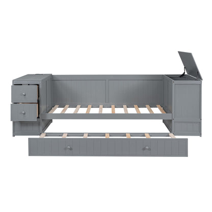 Daybed With Storage Arms, Trundle And Charging Station