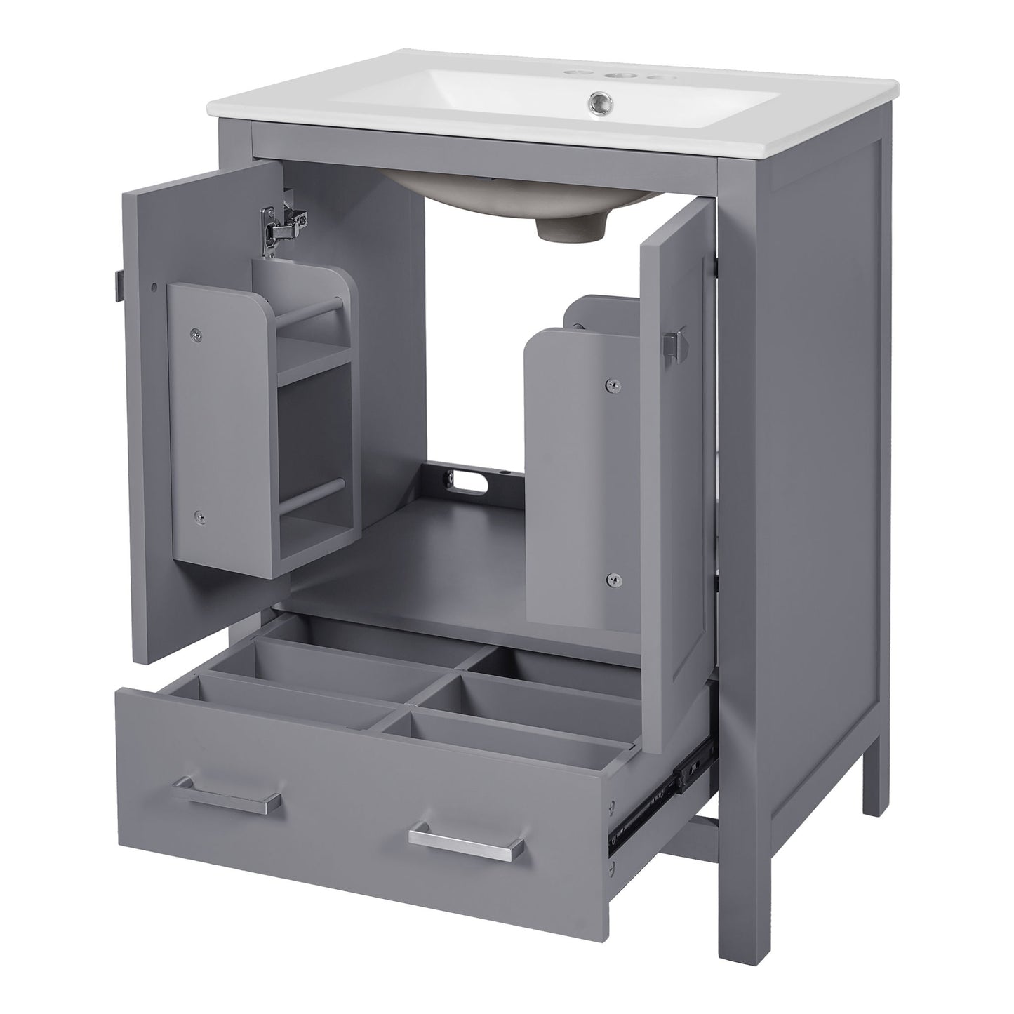 Bathroom Vanity With Integrated Undermount Ceramic Sink, 2 Doors And 1 Drawer, Soft Close Hinges