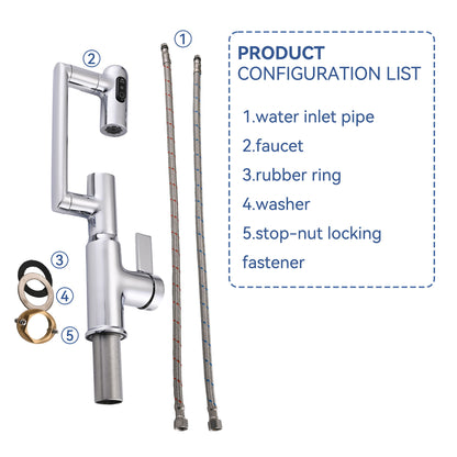 Bathroom Sink Faucet With Spray Function And Temperature Display, Anti Skid Switch, 360 Degree Rotary