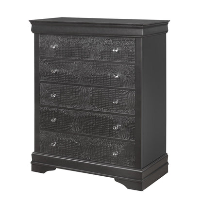 Shaker - 5 Pieces Bedroom Set With Crystal Inspired Tufted Headboard And LED Lighting