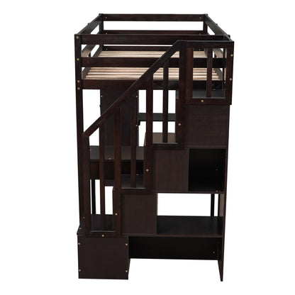 Loft Bed With Storage Drawers, Desk And Stairs With Shelves