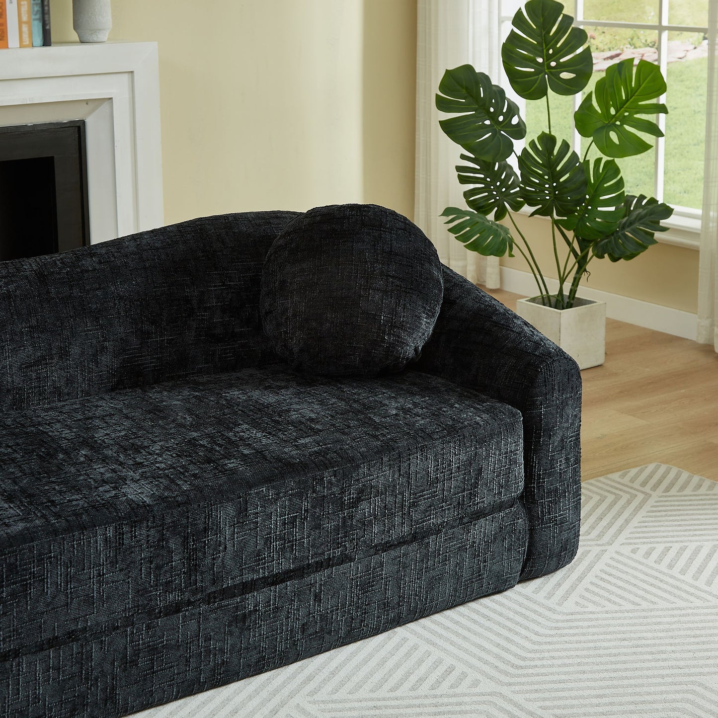 Curved Convertible Sofa, 2 In 1 Frameless Folding Sofa Bed With Pull Out Base And Deep Seat