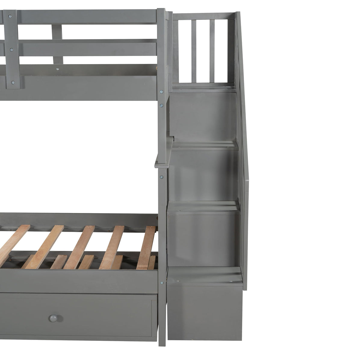 Stairway Bunk Bed With Storage And Guard Rail For Bedroom