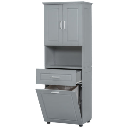 Tall Bathroom Cabinet With Tilt-Out Laundry Basket And Upper Storage