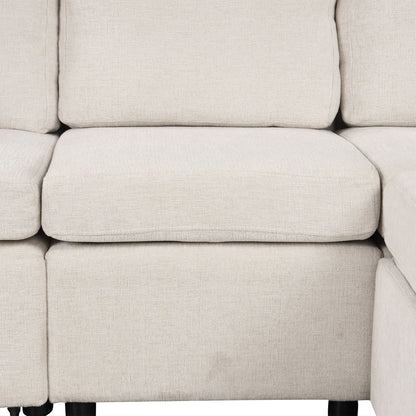 Modern U-Shaped Sectional Sofa Convertible Pull-Out Sofa Bed With USB Ports And Cup Holders