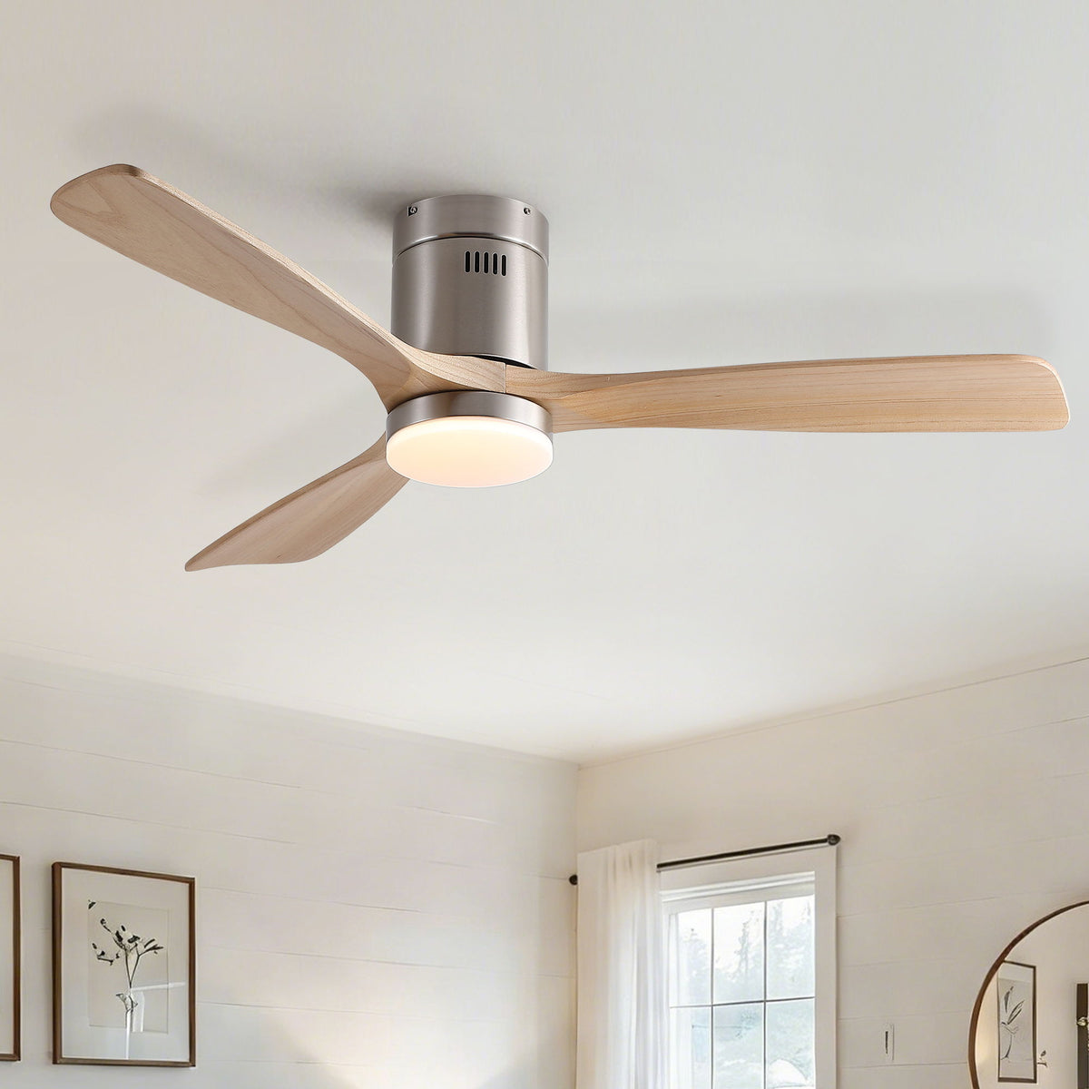 Low Profile Flush Mount Intergrated LED Ceiling Fan With Light And Silent Reversible Motor