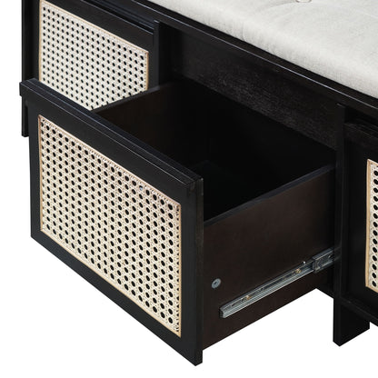 Entryway Shoe Bench With Drawers & Button Tufted Cushion