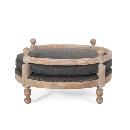 Round Pet Sofa, Wide Upholstered Pet Bed - Charcoal