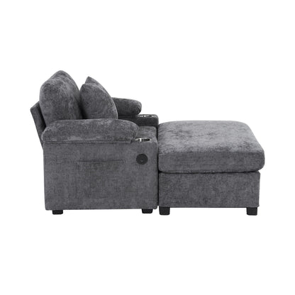 Modern Oversized Chair With Ottoman, Cupholders And USB Charging Ports