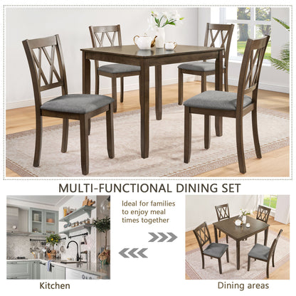 5 Piece Dining Table Set With 4 Chairs - Walnut