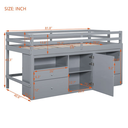 Loft Bed With 4 Drawers, Underneath Cabinet And Shelves