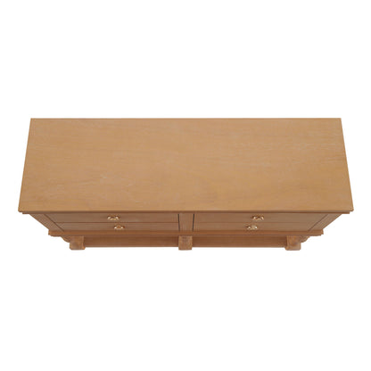 Console Table With 4 Soft Close Drawers, Thick Bottom Shelf For Living Room - Natural
