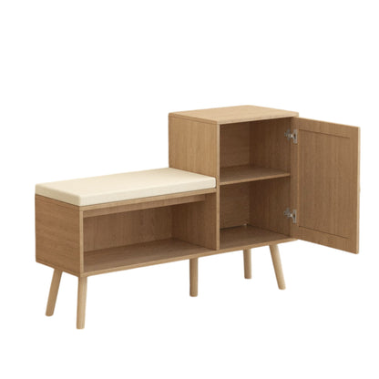 2 In 1 Shoe Storage Bench With Adjustable Shelves - Antique Natural / Rattan