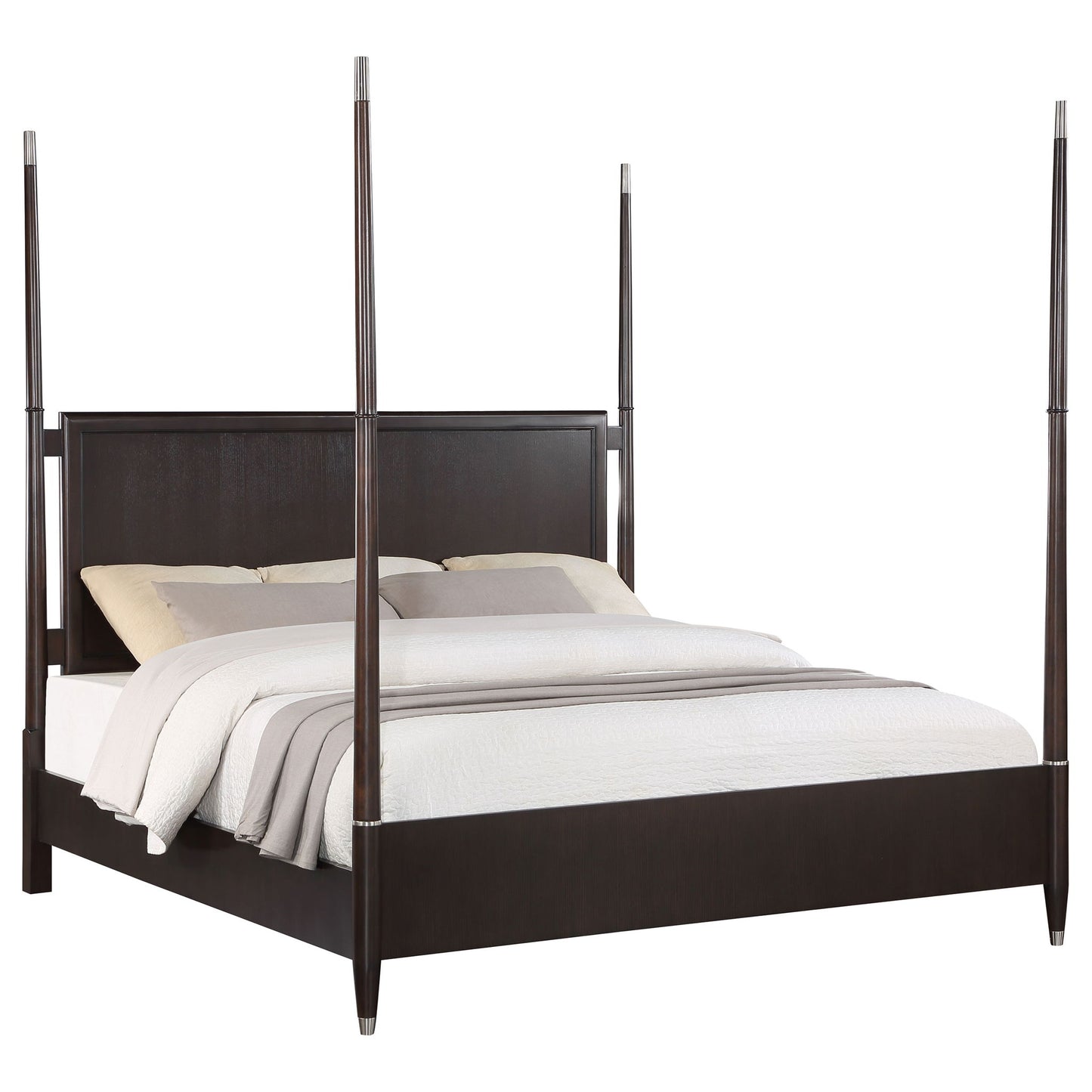 Niguel - Queen Size 4 Poster Bed With Finials, Floating Headboard - Brown