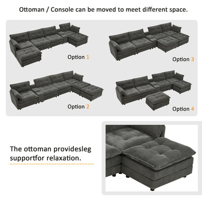 Oversized Modular Sectional Sofa With Multi Functional Console
