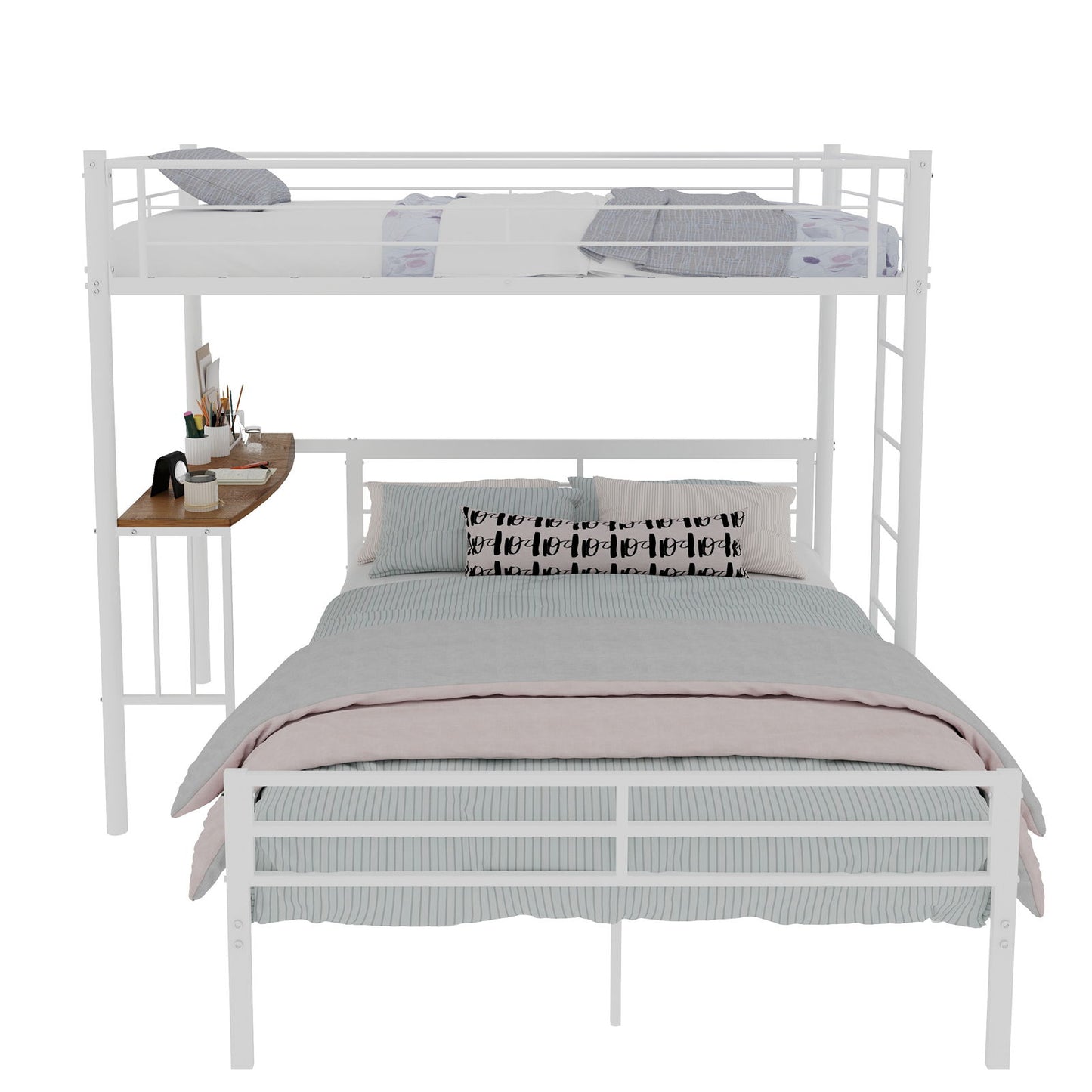 Bunk Bed With Built In Desk & Guardrail Frame