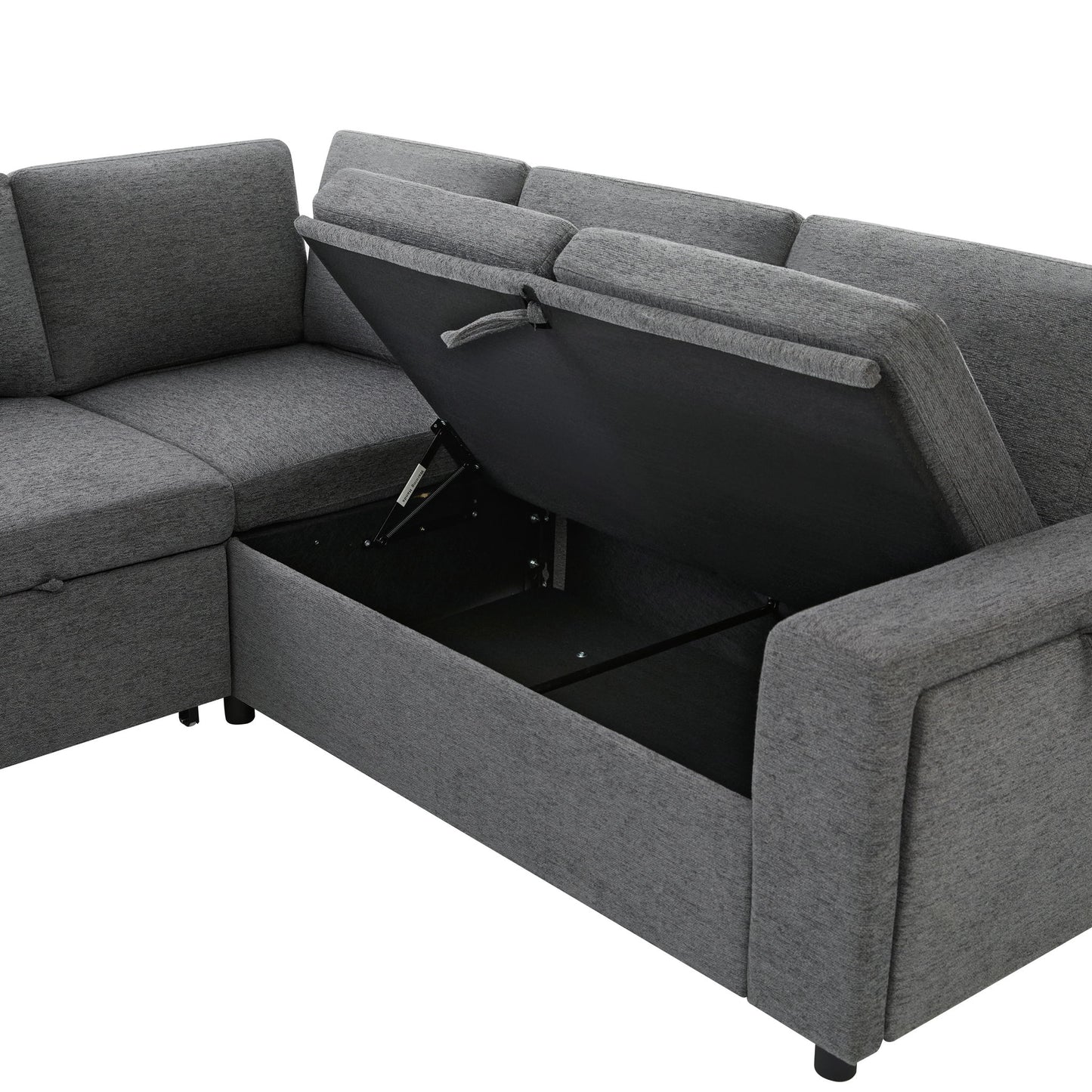 U - Shaped Convertible Sectional Sofa Bed With Storage, USB Charger & Cup Holders