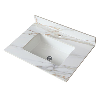 Elegant Vanity Top With Undermount Sink And Backsplash, Sintered Stone