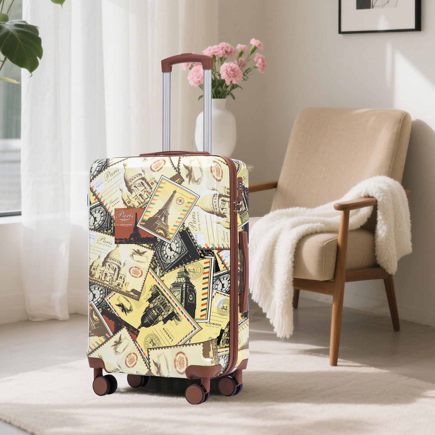 3 Piece Spinner Luggage Set 20" / 24" / 28" With Combination Lock And Silent Wheels - Black / Vintage