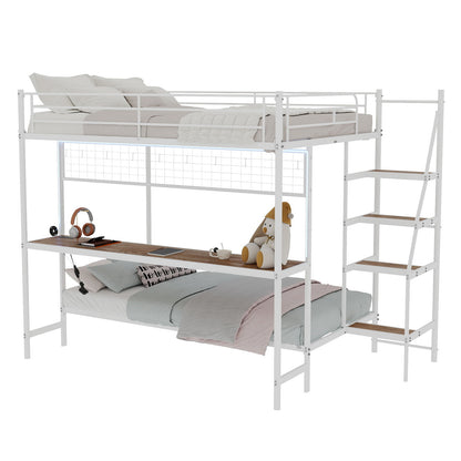 Bunk Bed With Built In Desk And LED Lighting