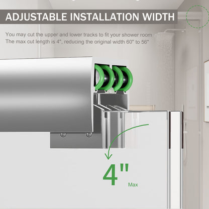 Double Sliding Shower Door, Semi-Frameless Bypass Bathroom Sliding Door With 1/4" (6 Mm) Tempered Glass For Walk-In Shower