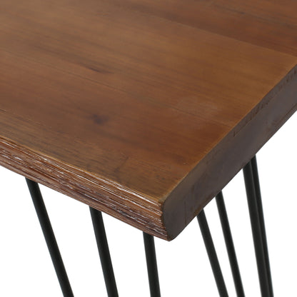 Modern Industrial Breakfast Bar Table, Metal Hairpin Legs & Wood Veneer Top - Natural