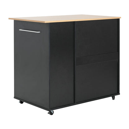 Mobile Kitchen Cart With Storage With 2 Doors, 3 Drawers & Adjustable Shelf - Black / Natural