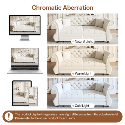 Oversized Chesterfield Pull Out Sofa Bed, Roll Arm Couch With Flower Tufting For Living Room