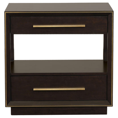 2 Drawer Nightstand With Trim And USB Charging - Brown