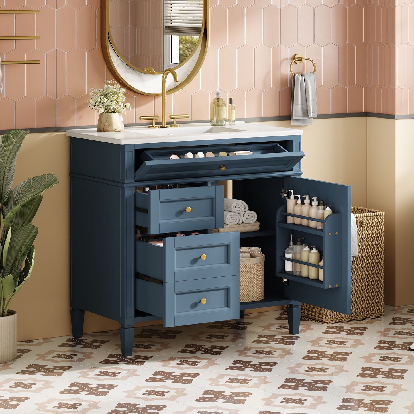 Bathroom Vanity With Top Sink, 2 Drawers And Tip Out Drawer