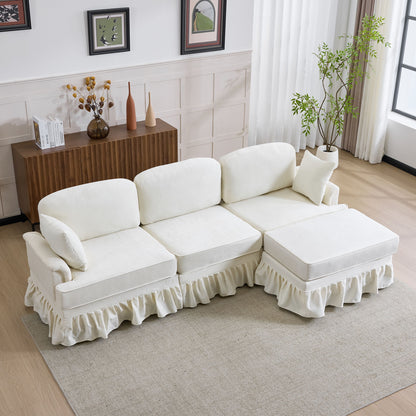 Cloud Sofa With Removable Ruffled Skirt With Ottoman And Flared Arms
