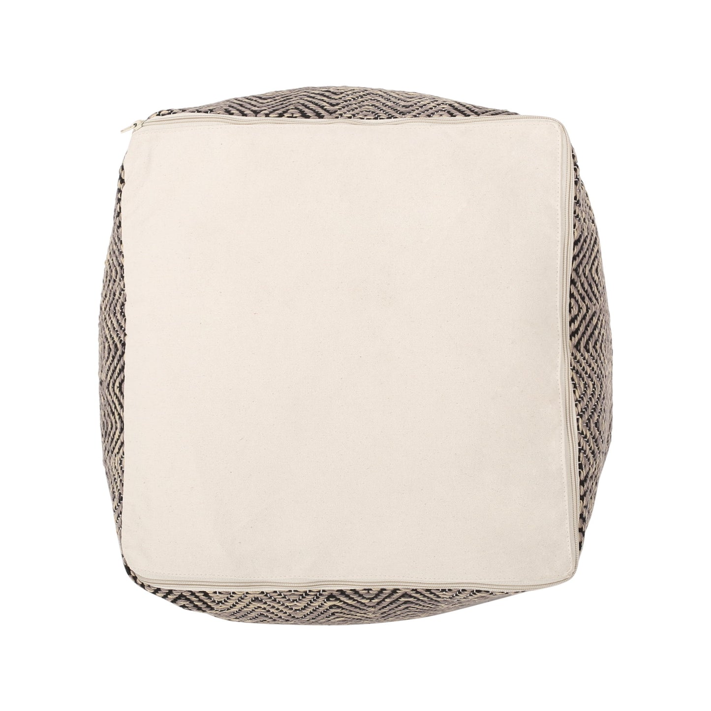 Barracuda - Handcrafted Cotton Pouf With Chevron Pattern - Brown / Beige