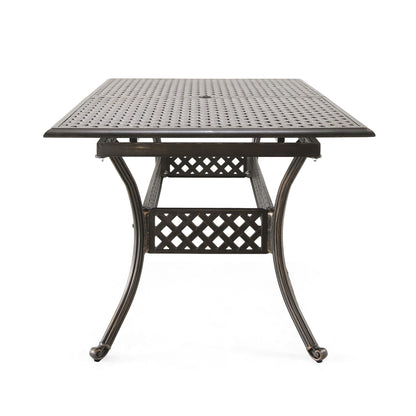 Outdoor Expandable Dining Table With Umbrella Holder, Lattice Pattern And Curved Legs - Black
