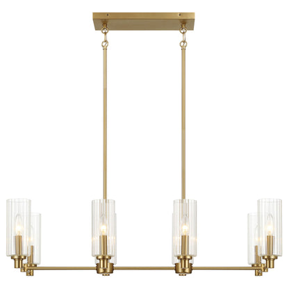 Willow - 8 Lights Island With Clear Ribbed Pendant Lamp Satin - Antique Brass / Clear / Gold