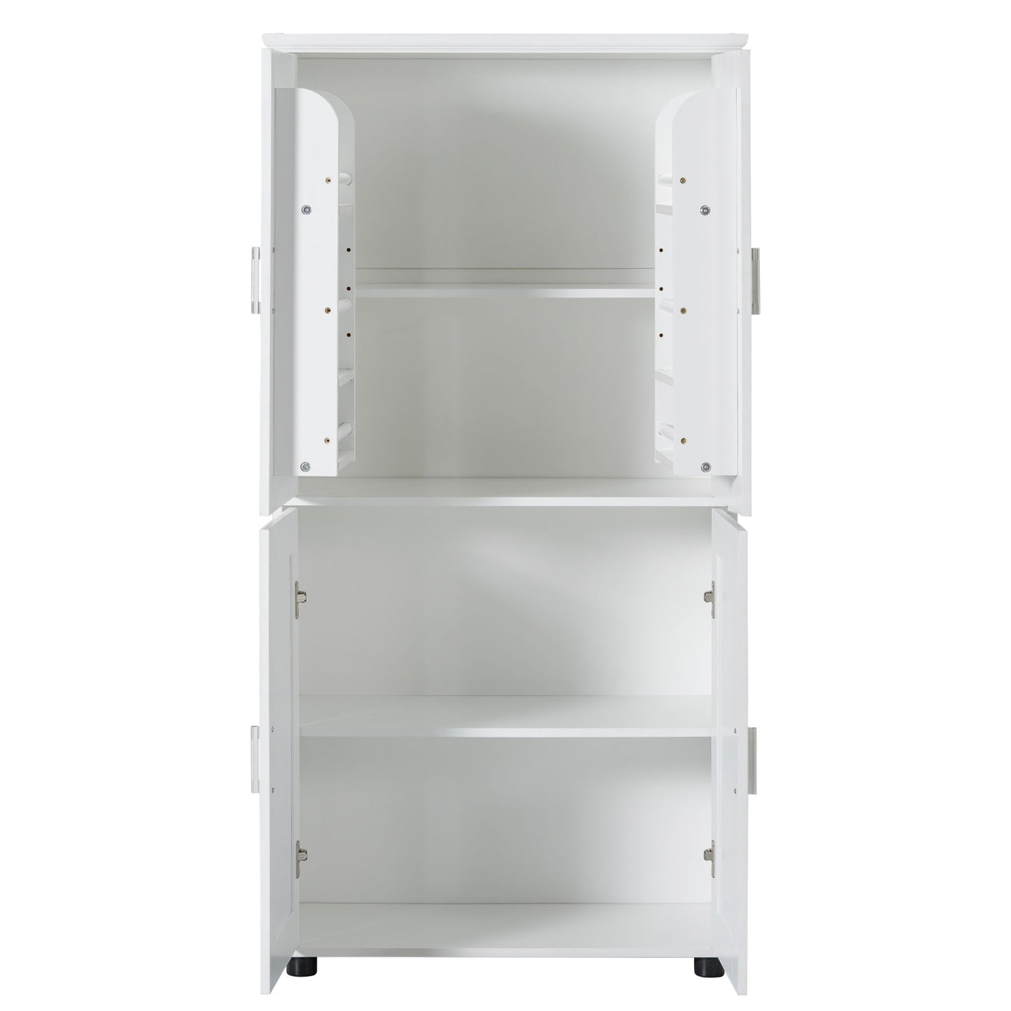 Tall And Wide Bathroom Floor Storage Cabinet With 4 Doors, Adjustable Shelves - White